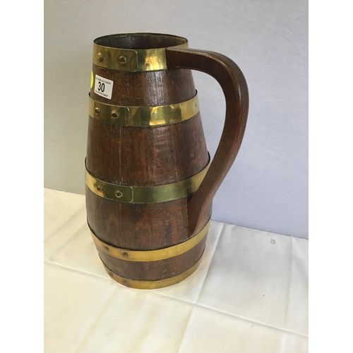 30 - VICTORIAN OAK BRASS BOUND CIDER JUG - 16