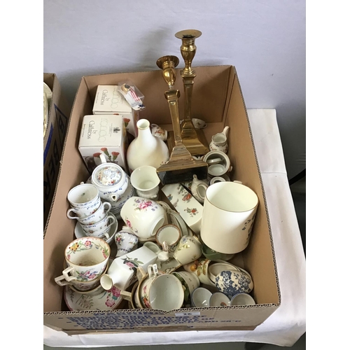 36 - 2 BOXES OF CHINA ETC TO INCLUDE COALPORT LTD EDITION PLAQUES, ROYAL DOULTON FIGURE, RUPERT THE BEAR ... 