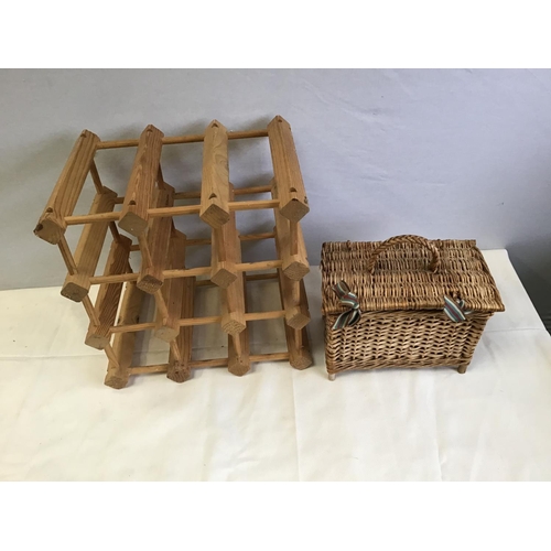 38 - LAMBETH DOULTON BREAD PAN, BREAD BIN, WICKER BASKET & WINE RACK