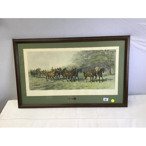 42 - FRAMED HORSE RACING PRINT ENTITLED 