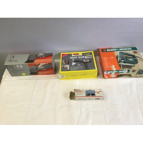 43 - BLACK & DECKER JIGSAW, HEATGUN, DETAILED SANDER, SCREWDRIVER BIT & SOCKET SET