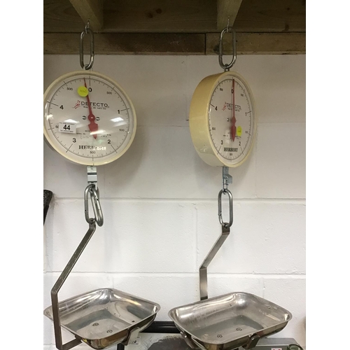 44 - 2 X HERBERT HANGING SCALES CAPACITY 10kG