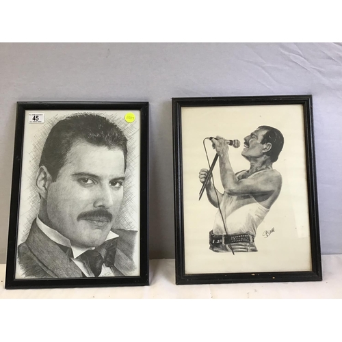 45 - 2 X FREDDIE MERCURY FRAMED PICTURES