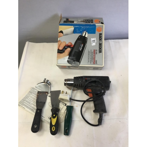 51 - ELECTRIC SANDER, BLACK & DECKER HEAT GUN, ELECTRIC JIGSAW AND MITRE SAW IN BAG