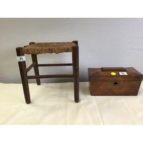 52 - VINTAGE OAK STOOL & VICTORIAN TEA CADDY A/F