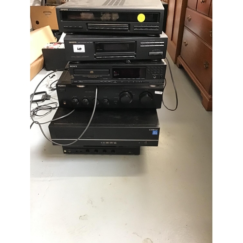 60 - QTY OF STEREO EQUIPMENT TO INCLUDE CD PLAYER, EQUALIZER, SPEAKERS , RECORDS ETC