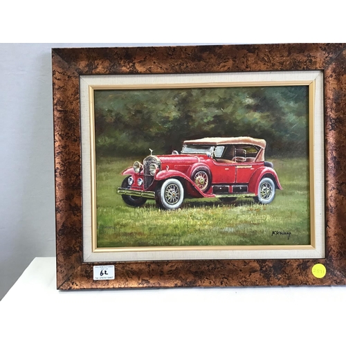 62 - PAIR OF FRAMED OILS ON CANVAS OF CARS SIGNED KK WONG