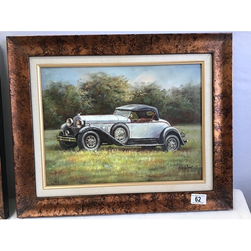 62 - PAIR OF FRAMED OILS ON CANVAS OF CARS SIGNED KK WONG