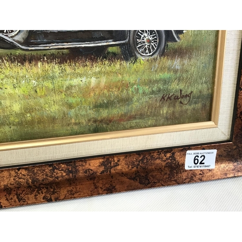 62 - PAIR OF FRAMED OILS ON CANVAS OF CARS SIGNED KK WONG