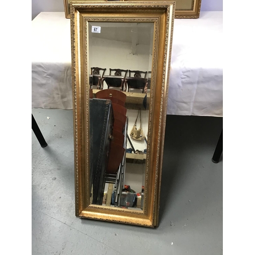 67 - LARGE GILT FRAMED BEVEL EDGED HALL MIRROR - 42