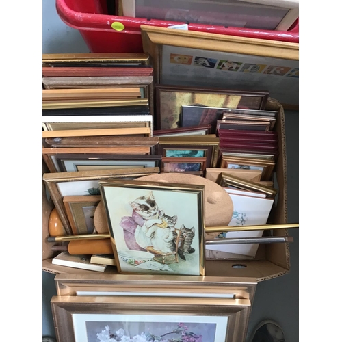 69 - BOX AND CRATE OF PICTURES