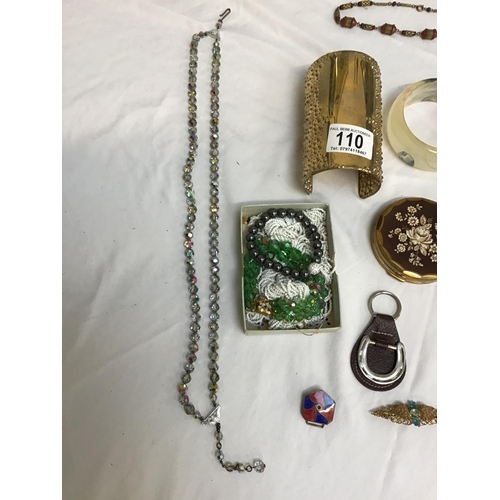 110 - QTY OF COSTUME JEWELLRY TO INCLUDE NECKLACES, BANGLES, COMPACT ETC