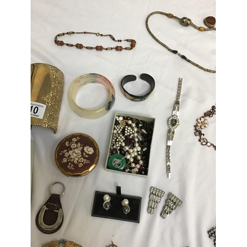 110 - QTY OF COSTUME JEWELLRY TO INCLUDE NECKLACES, BANGLES, COMPACT ETC