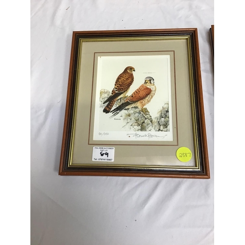 89 - PAIR OF LIMITED EDITION BIRDS OF PREY PICTURES SIGNED TO MARGIN RONALD BEAVAN -KESTRAL 80/350 10