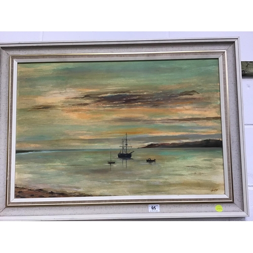 95 - RETRO FRAMED OILS ON BOARD SIGNED J DARBY SEA SCAPE 35