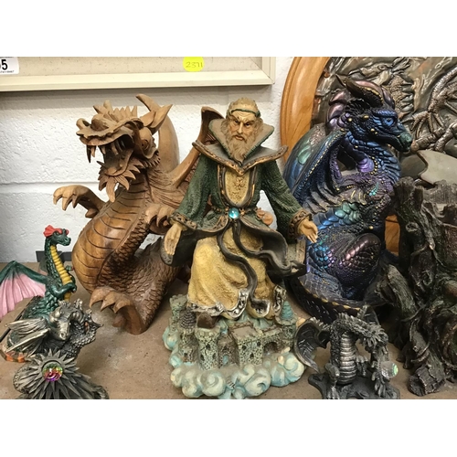 98 - COLLECTION OF DRAGON RELATED ORNAMENTS & TANKARDS