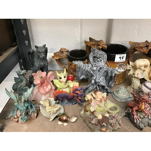 98 - COLLECTION OF DRAGON RELATED ORNAMENTS & TANKARDS