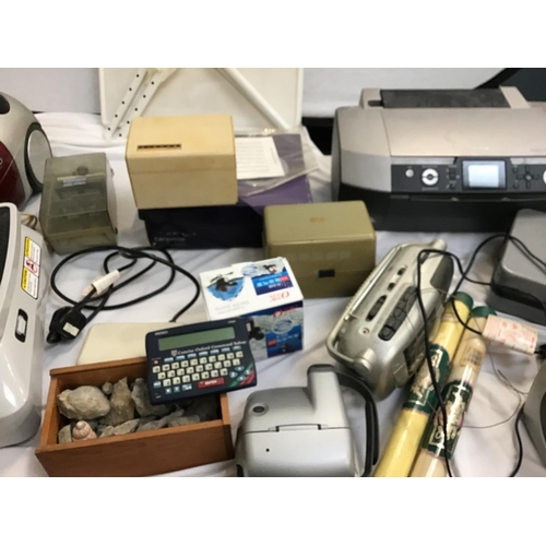 132 - 3 BOXES OF ELECTRICAL ITEMS TO INCLUDE PRINTER, LAMP, FOOTSPA, CYLINDER HOOVERS ETC