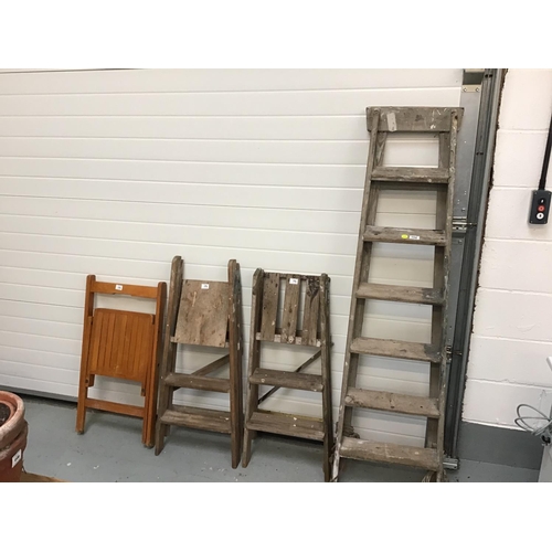 154 - 3 WOODEN FOLDING STEP LADDERS & FOLDING CHAIR