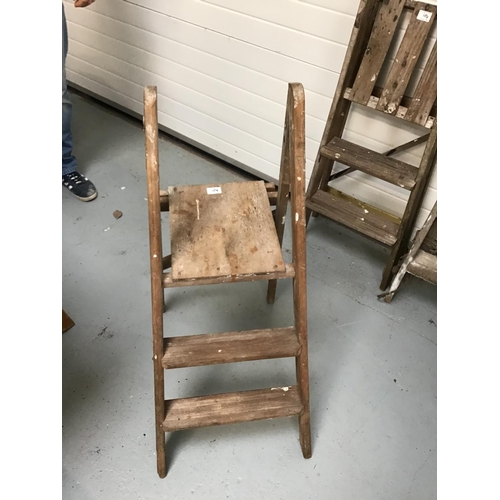 154 - 3 WOODEN FOLDING STEP LADDERS & FOLDING CHAIR