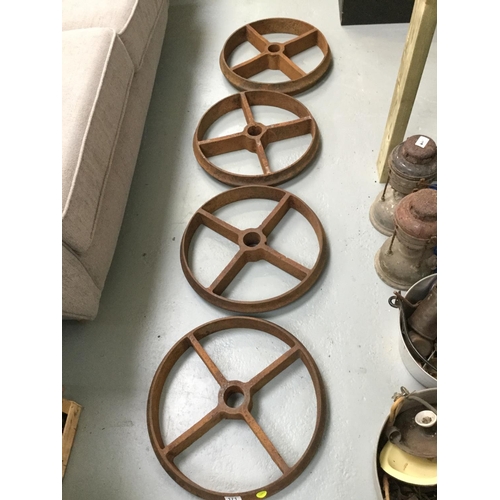 171 - 4 CAST IRON CAMBRIDGE ROLLER WHEELS