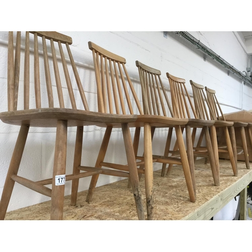 177 - SET OF 6 BEECH KITCHEN CHAIRS A/F