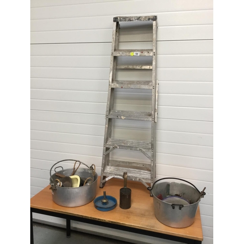 180 - METAL STEP LADDERS & 2 JAM PANS AND CONTENTS