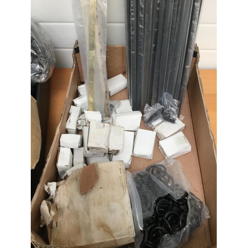 184 - 2 BOXES OF HARDWARE ETC TO INCLUDE STAIR RODS, CLIPS - APPROX 30 STAIR RODS