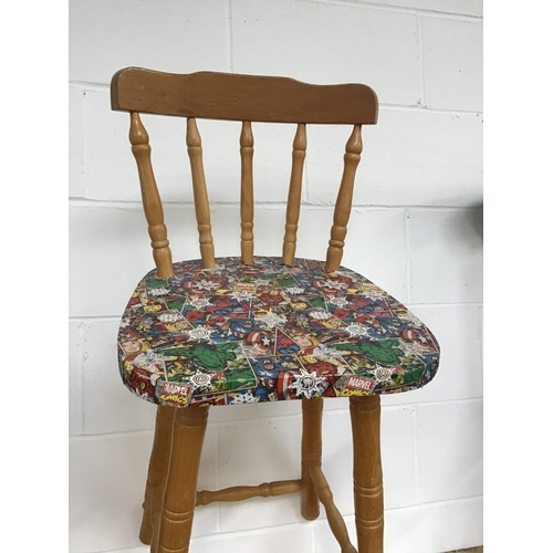 206 - 3 DRAWER BEDSIDE & MATCHING HIGH STOOL COVERED WITH MARVEL COMIC