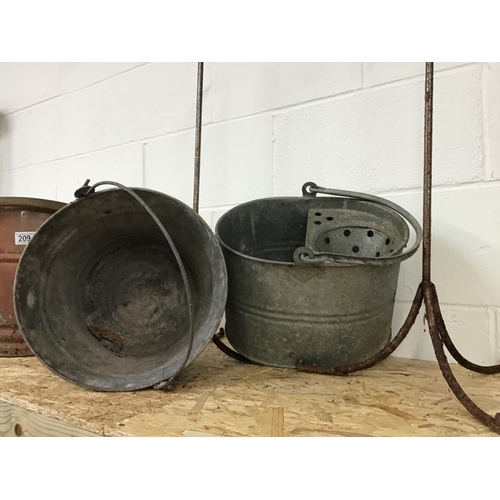 209 - 2 METAL STANDS, BUCKET, MOP BUCKET , COAL BUCKET