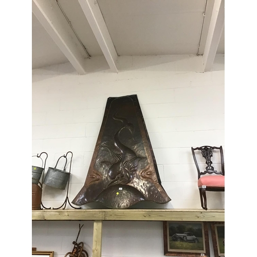 210 - ART & CRAFTS LARGE COPPER FIRE CANOPY WITH CARP DESIGN TO FRONT - 66