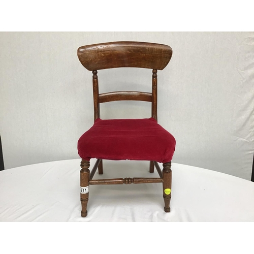 211 - VICTORIAN CHILDS CHAIR A/F - Seat Damaged