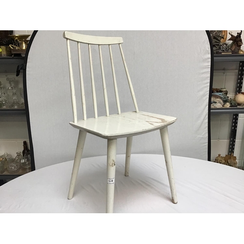 215 - 3 PAINTED DANISH CHAIRS & 3 ERCOL STRETCHERED CHAIRS