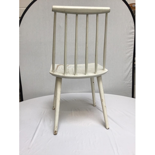 215 - 3 PAINTED DANISH CHAIRS & 3 ERCOL STRETCHERED CHAIRS