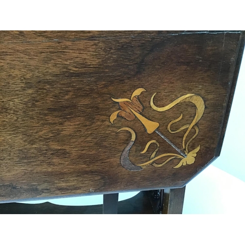 217 - EDWARDIAN INLAID SUTHERLAND TABLE WITH LAYER ENDS - A/F (Some inlay missing see pictures) Height 26