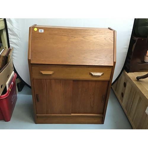 228 - TEAK BUREAU WITH FALL FRONT AND SLIDING DOORS - 14