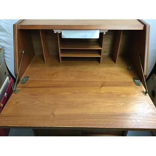 228 - TEAK BUREAU WITH FALL FRONT AND SLIDING DOORS - 14