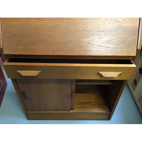 228 - TEAK BUREAU WITH FALL FRONT AND SLIDING DOORS - 14