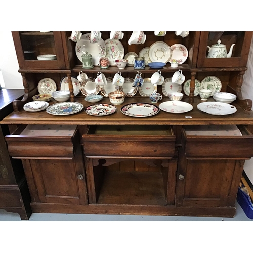 244 - VICTORIAN KITCHEN PIECE WITH 3 DRAWERS, 2 DOORS AND DOG KENNEL CENTRE - 3 SHELVES FLANKED BY 2 GLAZE... 