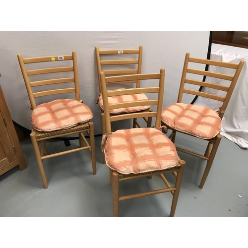 266 - 4 MODERN BEECH KITCHEN CHAIRS C/W SEAT PADS