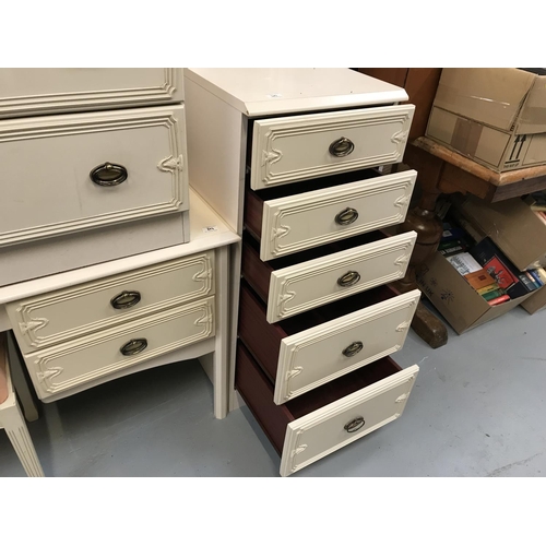 302 - 4 PEICE MODERN BEDROOM SUITE, DRESSING TABLE C/W STOOL, CHEST, BEDSIDE AND WELLINGTON CHEST