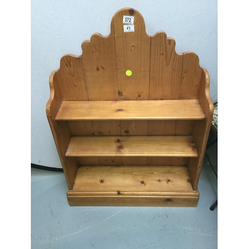 372 - 2 PINE WALL SHELVES, PAINTED MIRROR