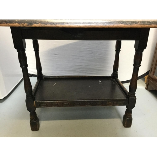 378 - PRIORY OAK DROP LEAF TEA TROLLEY & SMALL BOOKCASE