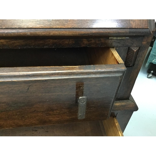 389 - OAK BUREAU BOOKCASE WITH LEADED GLASS