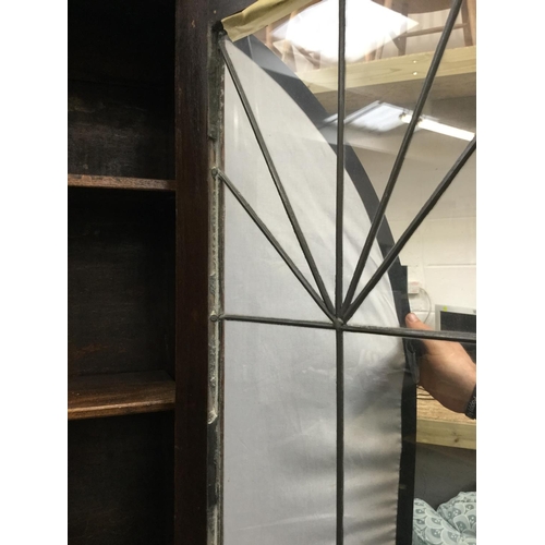 389 - OAK BUREAU BOOKCASE WITH LEADED GLASS