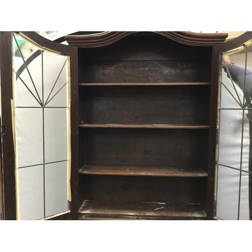 389 - OAK BUREAU BOOKCASE WITH LEADED GLASS