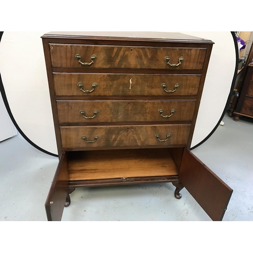 319 - WALNUT VENEERED 4 DRAWER OVER 2 DOOR BEDROOM CHEST 36