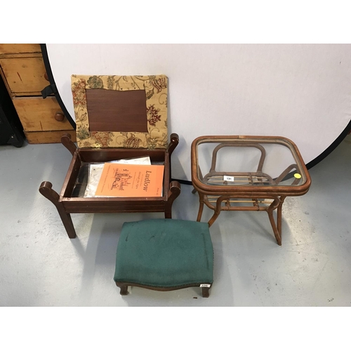 330 - 2 STOOLS & SMALL CANE TABLE