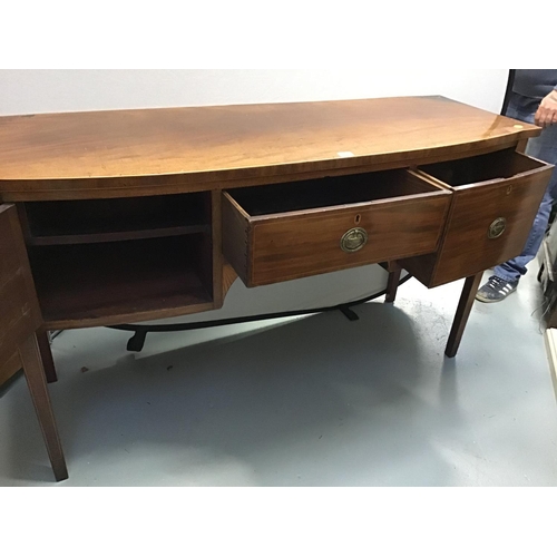 367 - VICTORIAN MAHOGANY INLAID BOW FRONTED SIDEBOARD (1 CUPBOARD LOCKED)