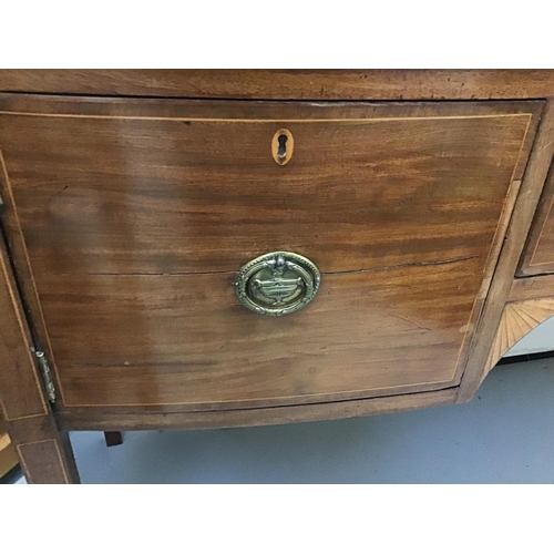 367 - VICTORIAN MAHOGANY INLAID BOW FRONTED SIDEBOARD (1 CUPBOARD LOCKED)